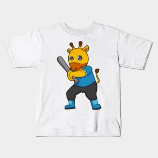 Giraffe at Baseball with Baseball bat Kids T-Shirt